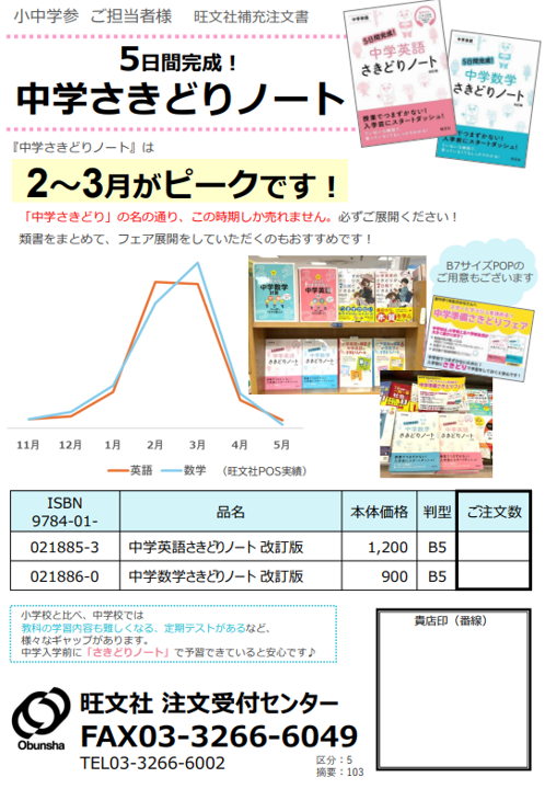 中学さきどりノート補充注文書