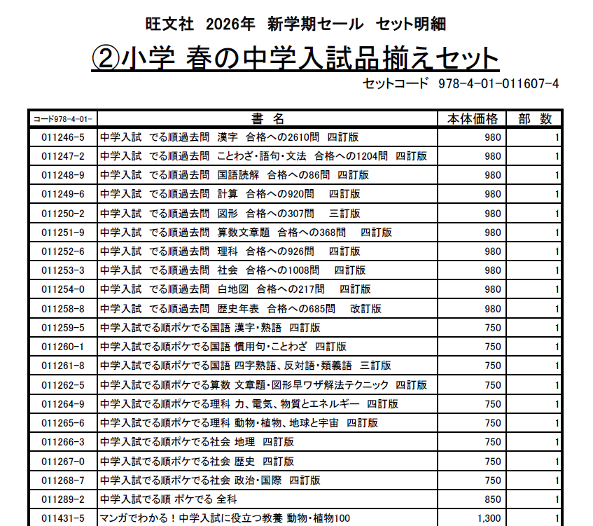 小学学参_②春の中学入試品揃えセット