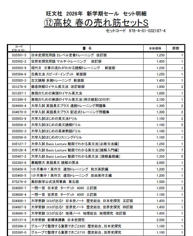 26新学期／高校学参_⑫春の売れ筋セットSABC