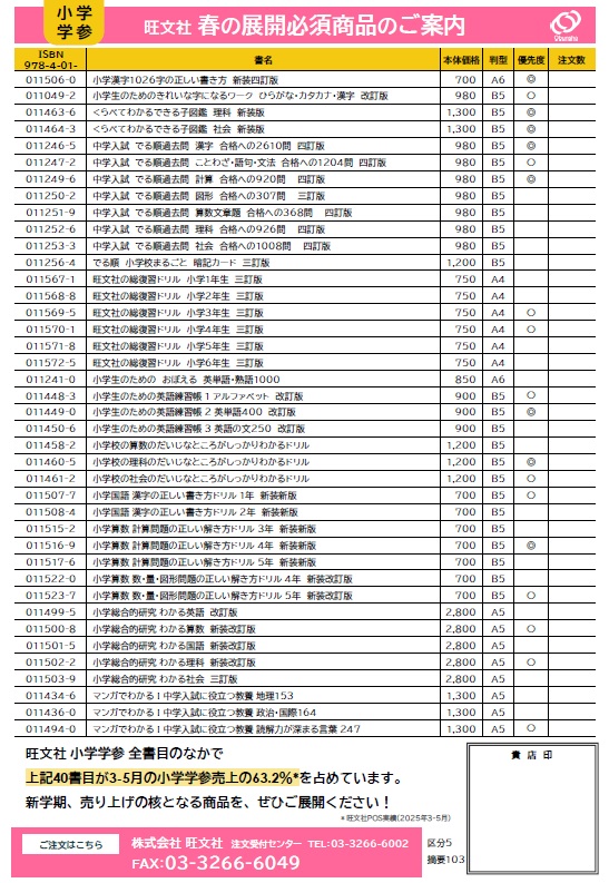 春のおすすめ補充注文書